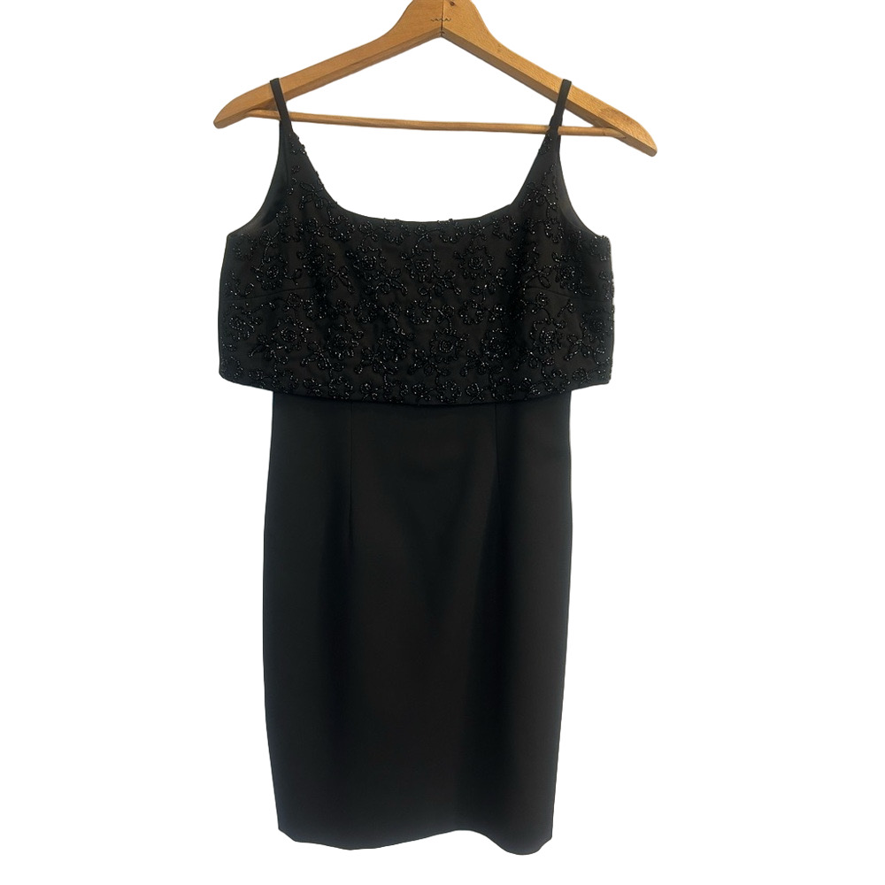 Vintage Beaded LBD Laundry By Shelli Segal Black Sheath Midi Dress